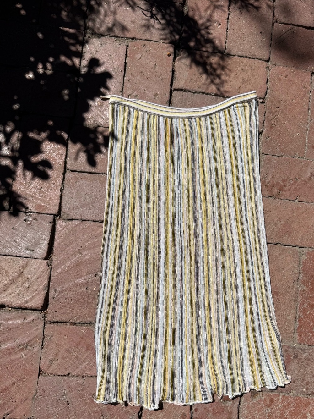 Missoni Vertical Stripe Knit Midi Skirt in Yellow, Cream and Gray